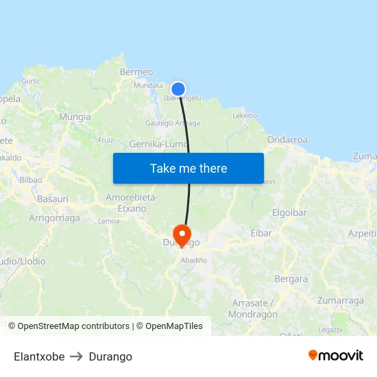 Elantxobe to Durango map