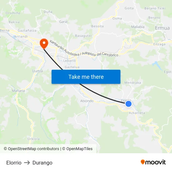 Elorrio to Durango map