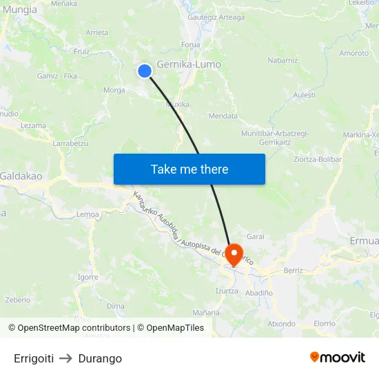 Errigoiti to Durango map