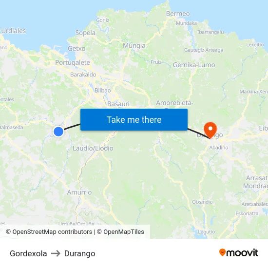 Gordexola to Durango map