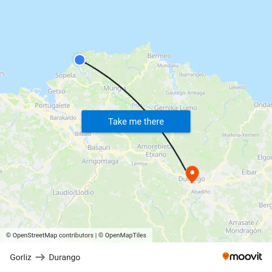 Gorliz to Durango map