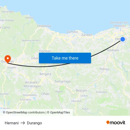 Hernani to Durango map