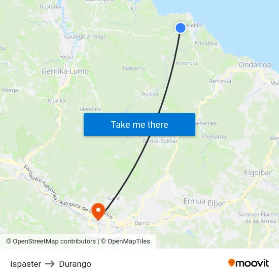 Ispaster to Durango map