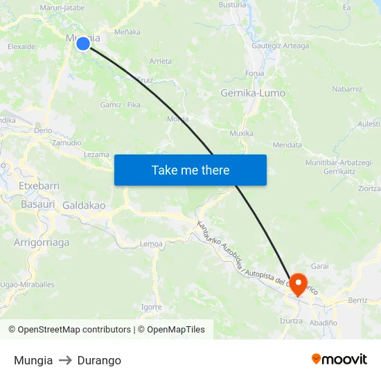 Mungia to Durango map