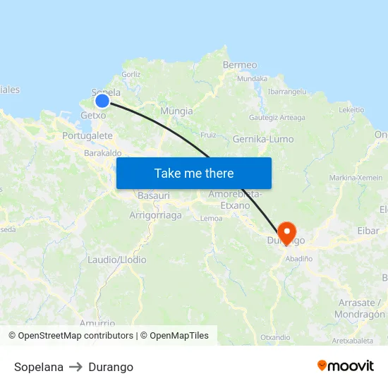 Sopelana to Durango map