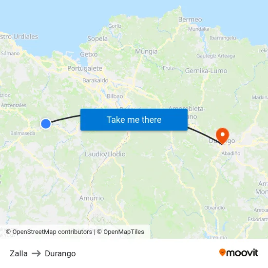 Zalla to Durango map