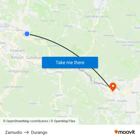 Zamudio to Durango map