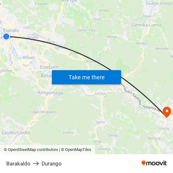 Barakaldo to Durango map