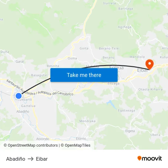 Abadiño to Eibar map