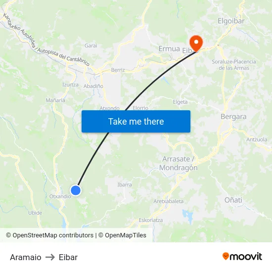 Aramaio to Eibar map