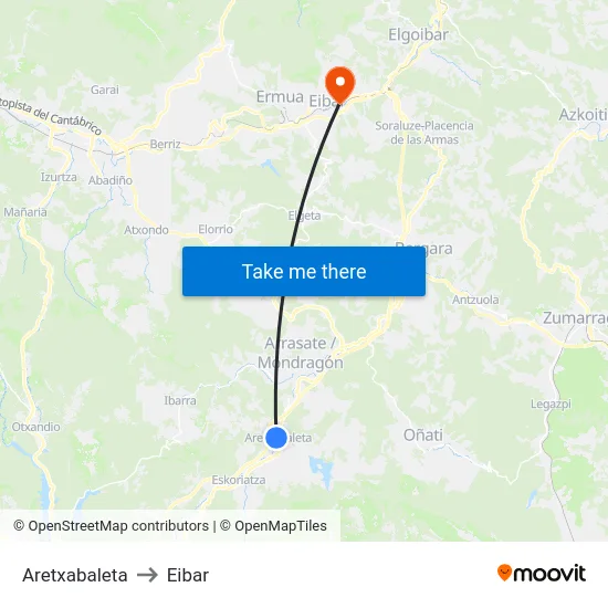 Aretxabaleta to Eibar map