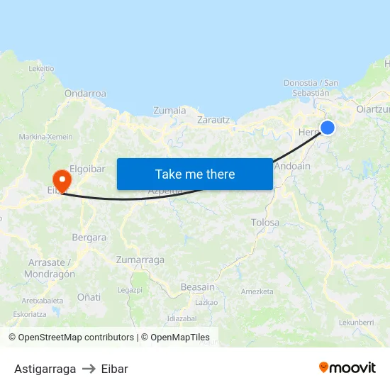 Astigarraga to Eibar map