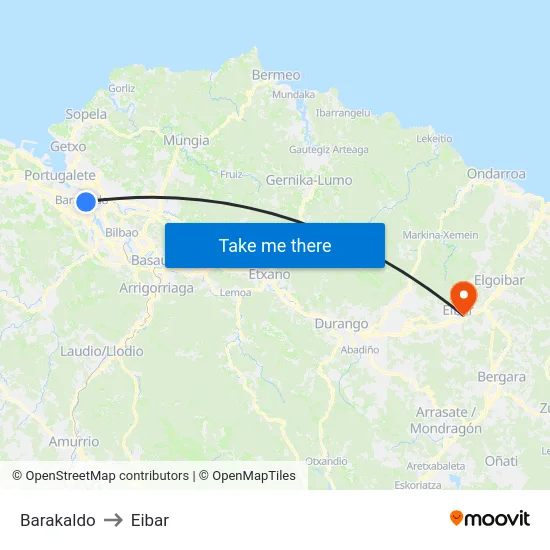 Barakaldo to Eibar map