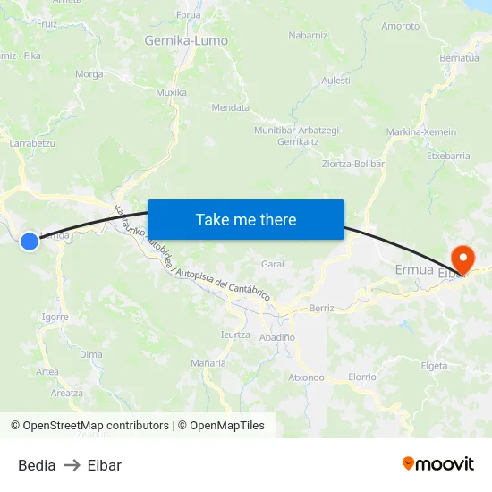 Bedia to Eibar map