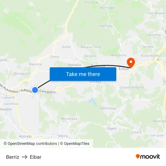 Berriz to Eibar map