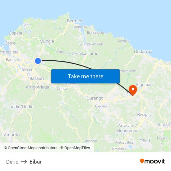 Derio to Eibar map
