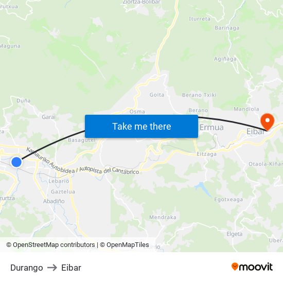 Durango to Eibar map