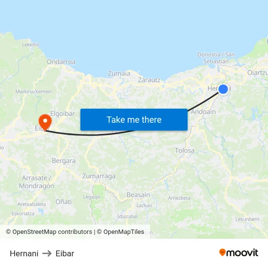 Hernani to Eibar map