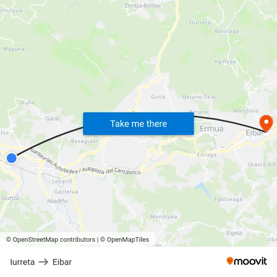 Iurreta to Eibar map