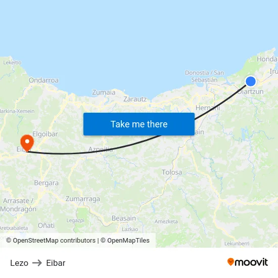 Lezo to Eibar map