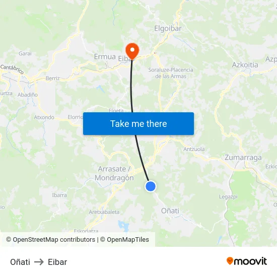 Oñati to Eibar map