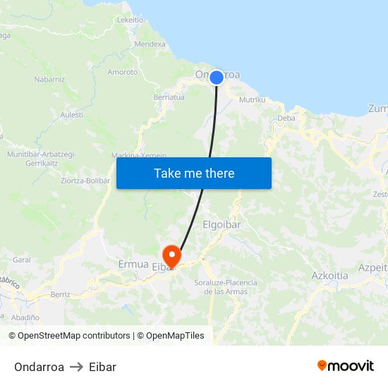 Ondarroa to Eibar map