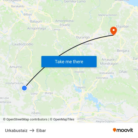 Urkabustaiz to Eibar map