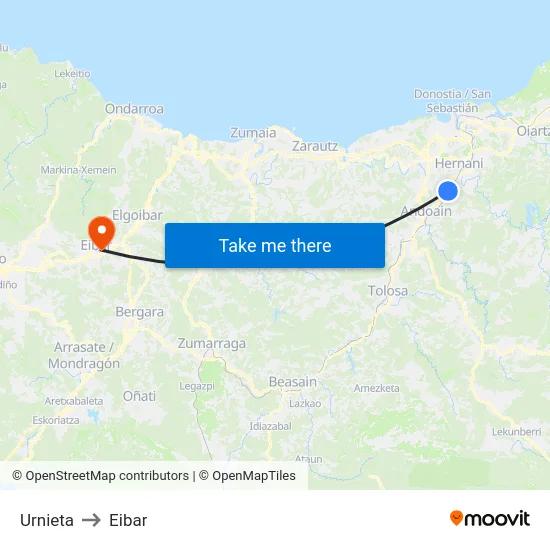 Urnieta to Eibar map