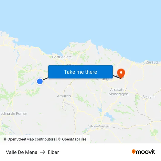 Valle De Mena to Eibar map