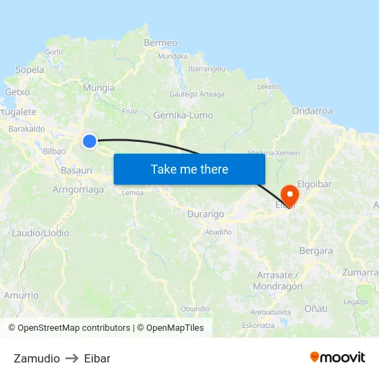 Zamudio to Eibar map