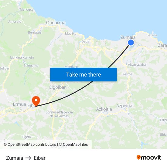 Zumaia to Eibar map