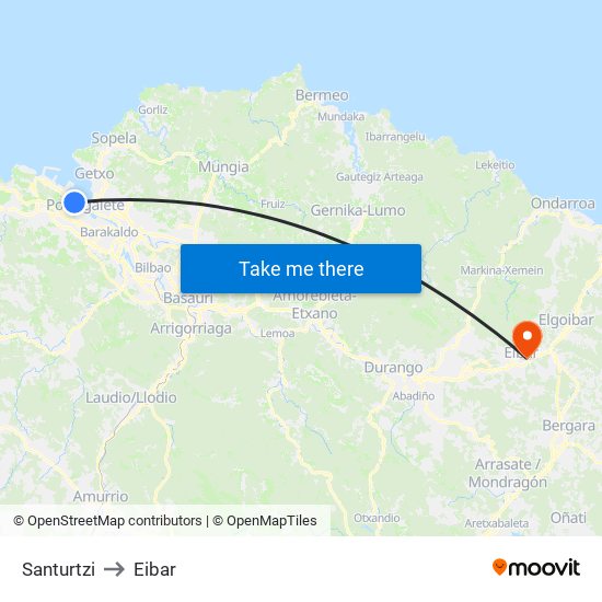 Santurtzi to Eibar map