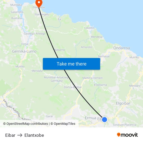 Eibar to Elantxobe map