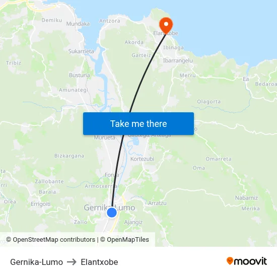 Gernika-Lumo to Elantxobe map