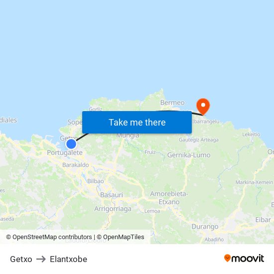 Getxo to Elantxobe map