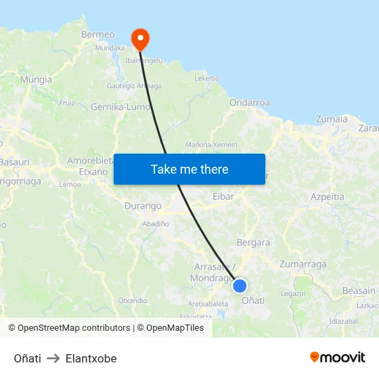 Oñati to Elantxobe map