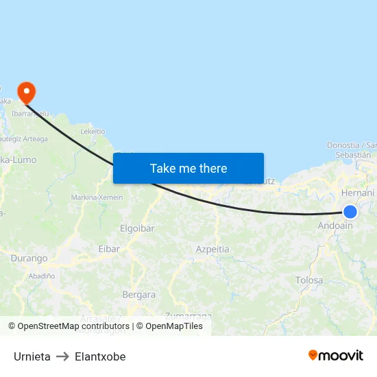 Urnieta to Elantxobe map