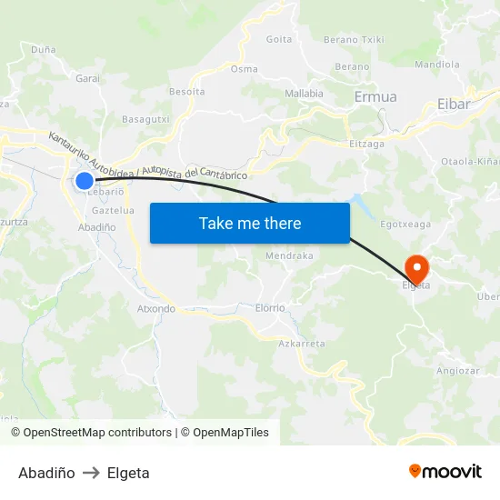 Abadiño to Elgeta map