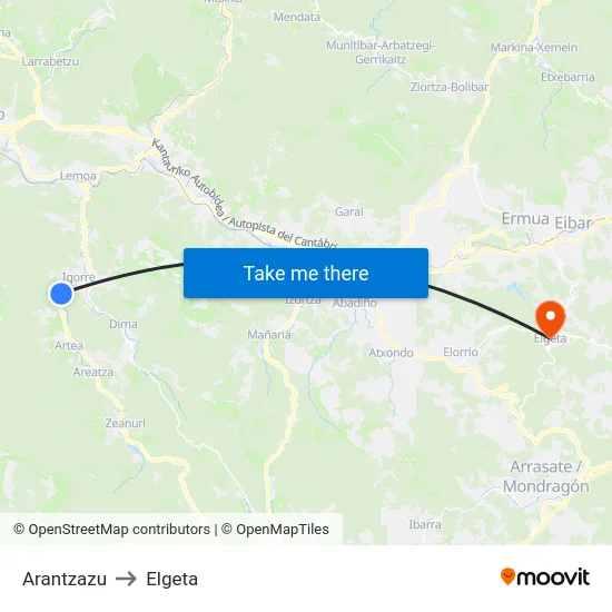 Arantzazu to Elgeta map