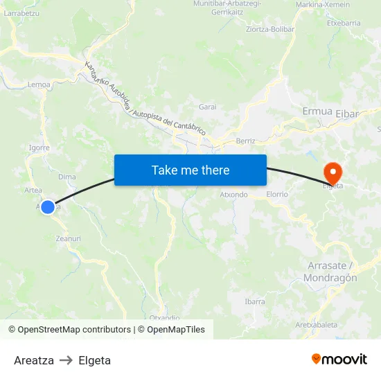 Areatza to Elgeta map