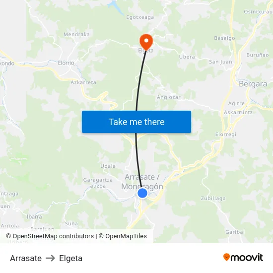 Arrasate to Elgeta map