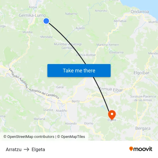 Arratzu to Elgeta map
