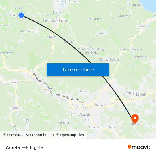 Arrieta to Elgeta map