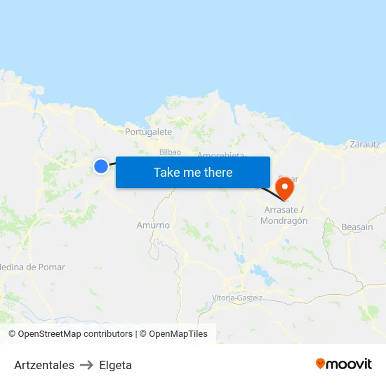 Artzentales to Elgeta map