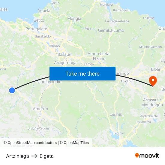 Artziniega to Elgeta map