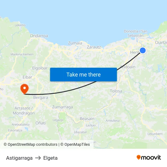 Astigarraga to Elgeta map
