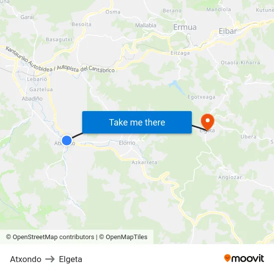 Atxondo to Elgeta map