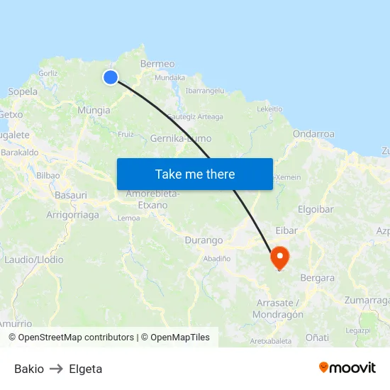 Bakio to Elgeta map