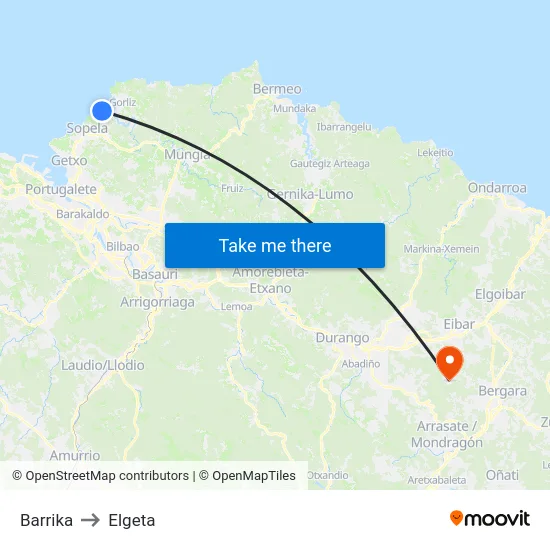 Barrika to Elgeta map