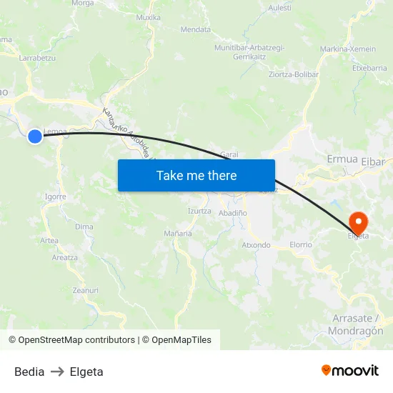 Bedia to Elgeta map